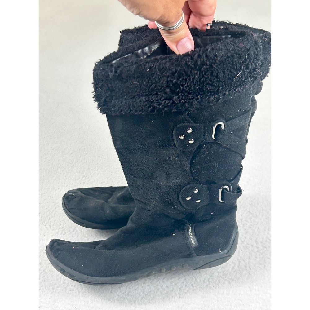 U.S. Polo Assn. Winter Boots Kids 12 Black Cozy Faux Fur Trim Buckle Detail